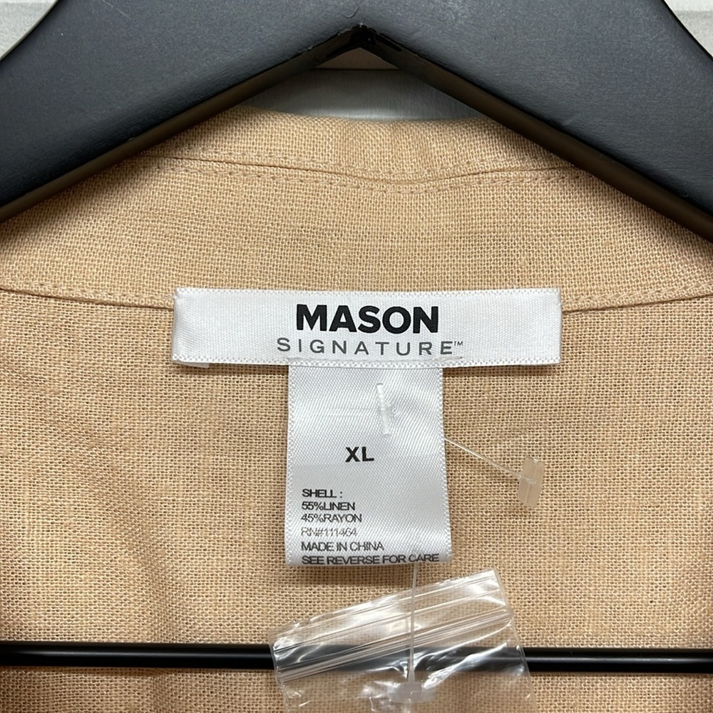 Mason Signature Almond Sienna Embroidered Linen Blend Button Down Shirt - Picture 4 of 7
